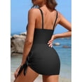 thumbnail image 5 of Womens Swimdress Side Tie Knot Swim Dresses Hollow Out Bathing Suit with Skirt Built-in Briefs Black S, 5 of 6