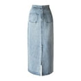 thumbnail image 6 of vigerkar Women’s Denim Jean Long Skirt Low High Waisted Casual Cute Skirts with Pockets Y2K Summer Sexy 2025 Trendy Blue, L, 6 of 6