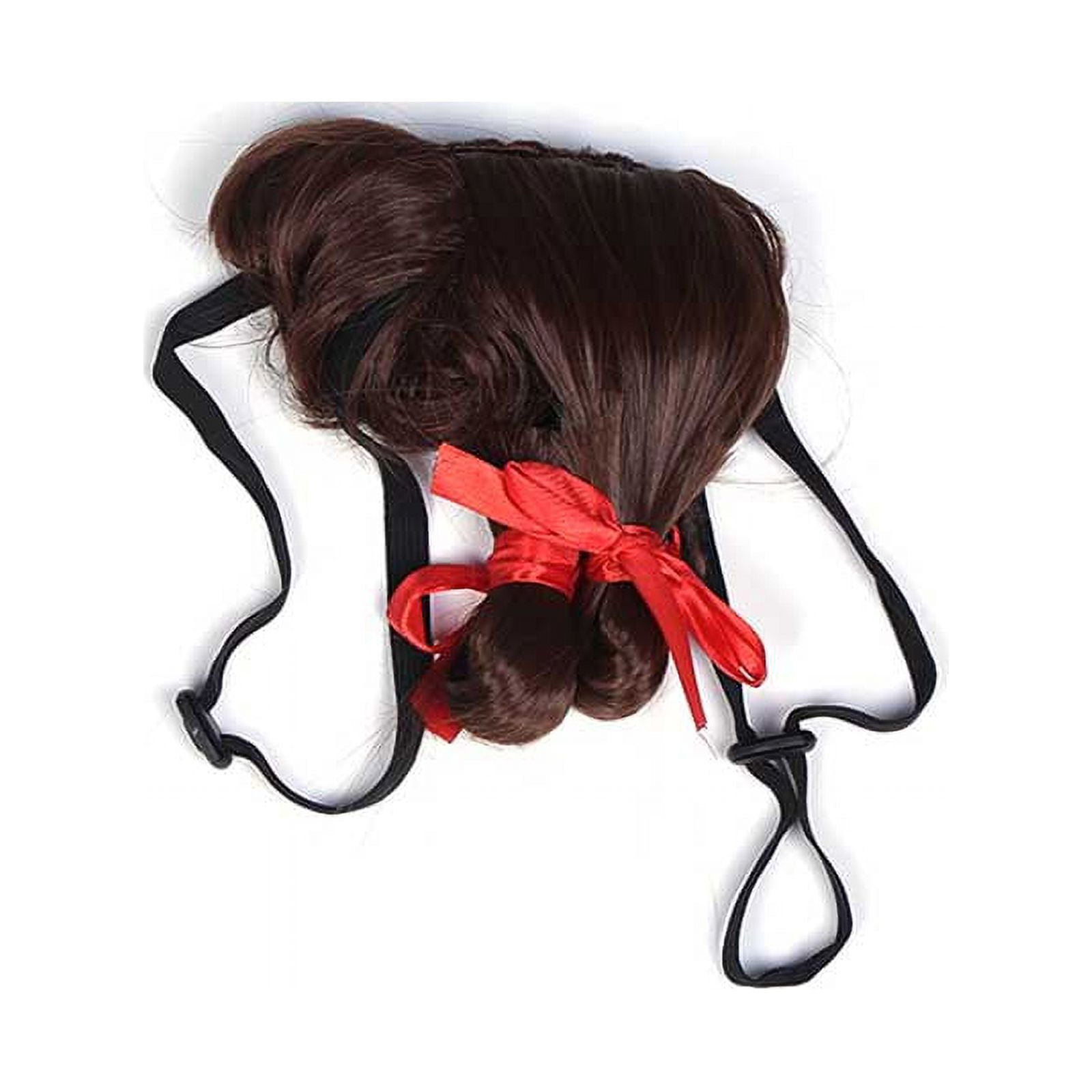 Pet Dog Wig Funny Tied Hair Headgear Dark Brown Pet Clothing