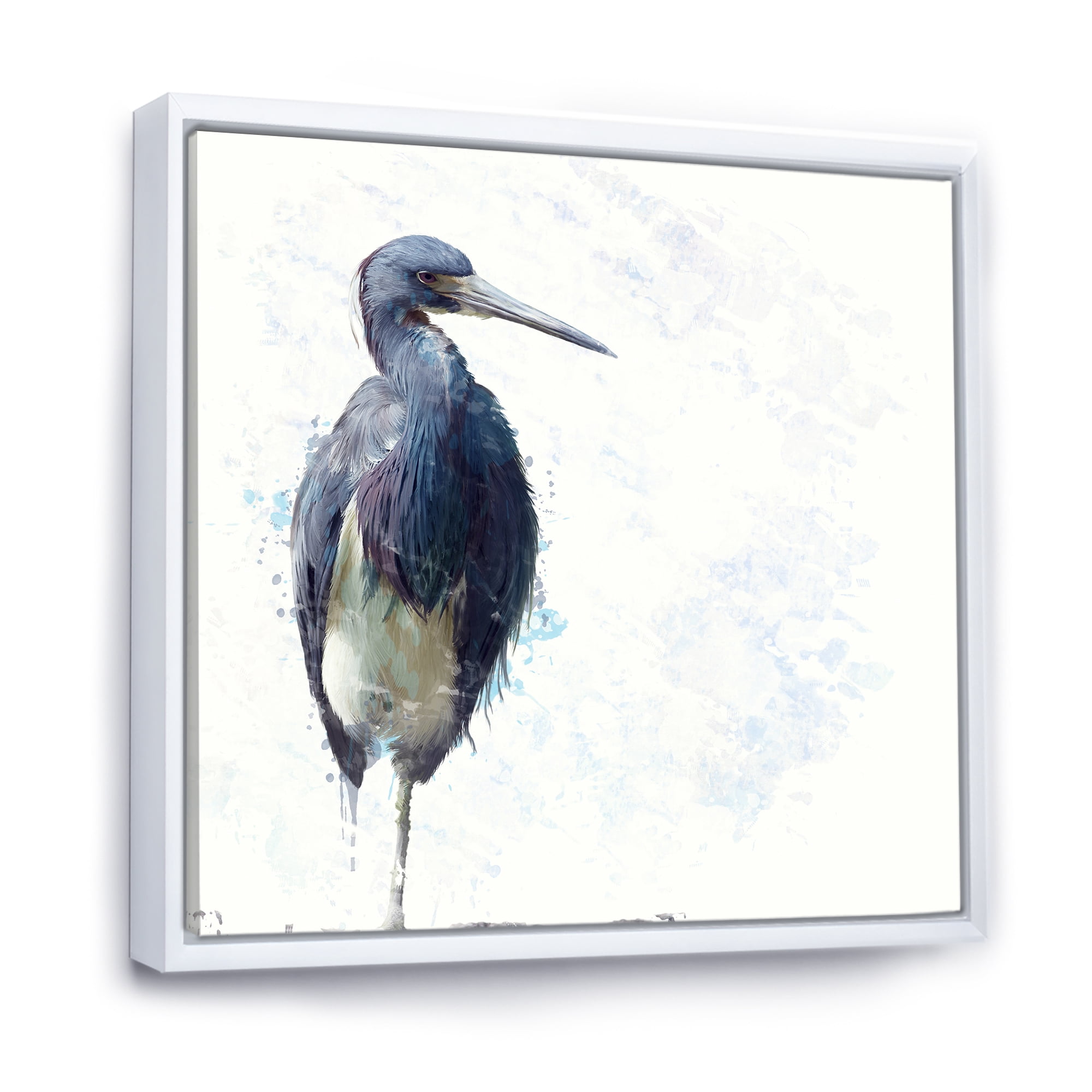 Tricolored Heron Bird On White 16 in x 16 in Framed Painting Canvas Art Print, by Designart