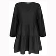 thumbnail image 4 of Wirziis Women Summer Dress V-Neck Solid Long Sleeve Casual Loose Flowy Swing Dress, 4 of 5