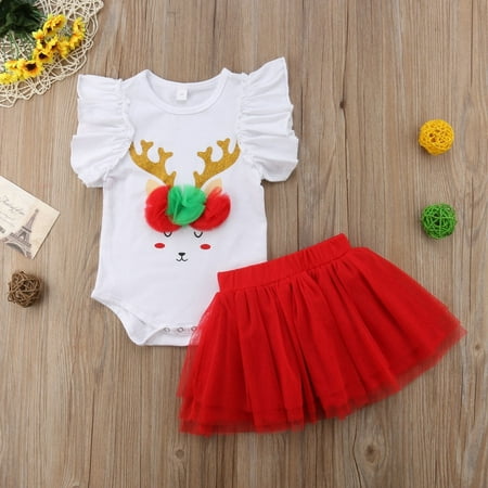 Princess Dress Outfit - Toddler Baby Girl Princess Bodusuit Romper Top Lace Tulle Tutu Skirt Dress Christmas Outfit 2Pcs
