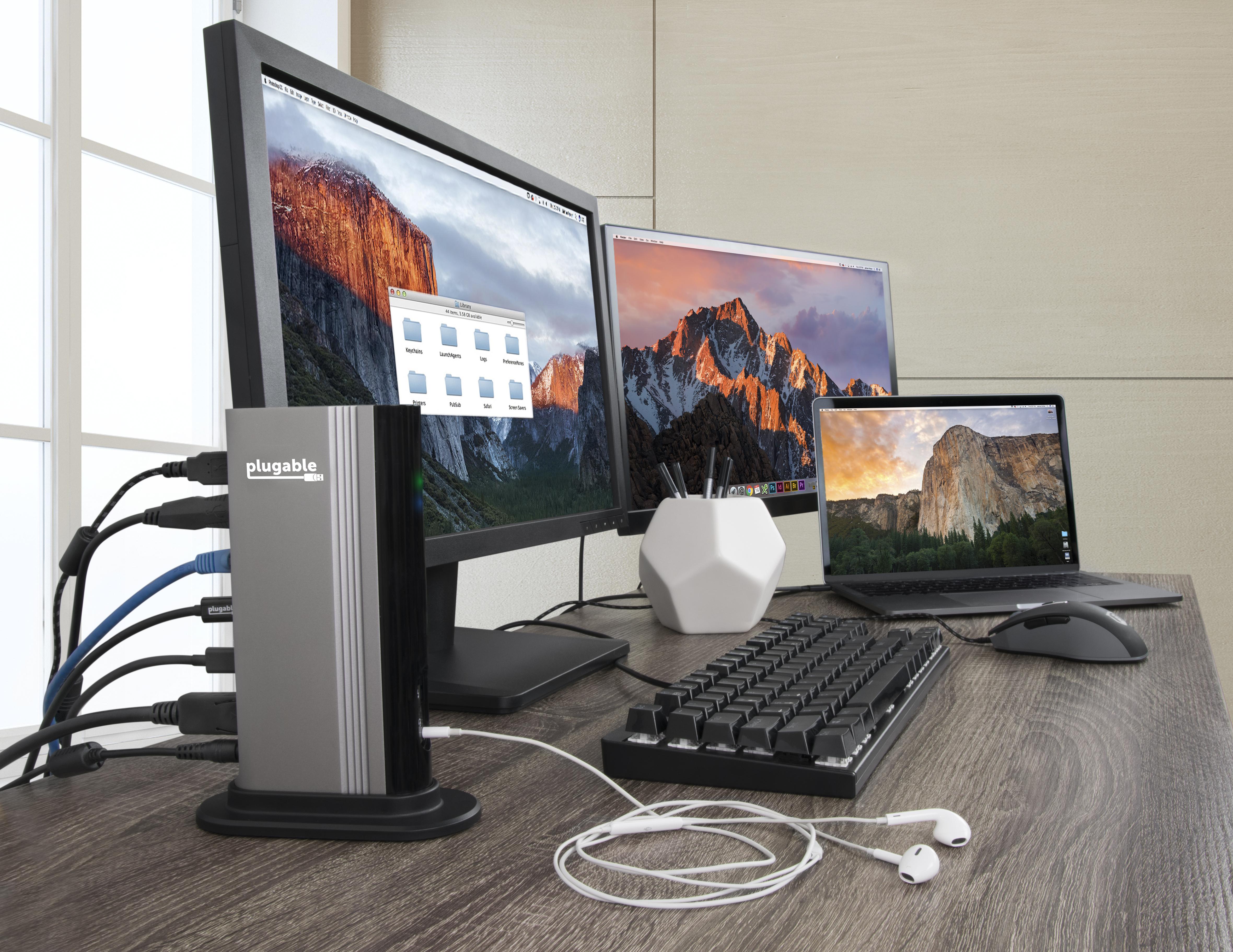 Plugable Thunderbolt 3 Dock Compatible with MacBook and Windows Laptops with Thunderbolt 3. Charges Laptop, adds HDMI / DisplayPort up to 4K 60, Ethernet, Audio, 5 USB 3.0 Ports - image 3 of 6