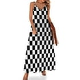 thumbnail image 1 of Nuevo vestido sin mangas con estampado de cuadros en blanco y negro para mujer, vestido de playa de manga larga, vestido elegante, 1 of 7