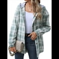 thumbnail image 1 of Chaqueta de Larga con Capucha A Cuadros para Mujer, Camisa Informal de Otoño con Botones y Cordón, y Bolsillos. Verde L, 1 of 10