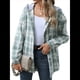 thumbnail image 1 of Chaqueta de Larga con Capucha A Cuadros para Mujer, Camisa Informal de Otoño con Botones y Cordón, y Bolsillos. Verde XXL, 1 of 10