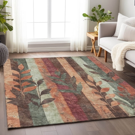 Addison Rugs Chantille Indoor/Outdoor Transitional Floral Terracotta Machine Washable Rectangle Rug, 3' x 5'
