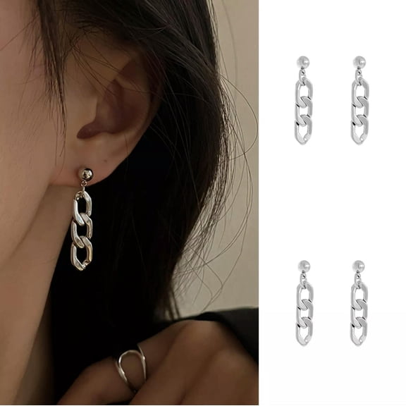 HOOUN Women Silver Cuban Link Chain Ball Ear Stud Surgical Steel Dangle Drop Earrings
