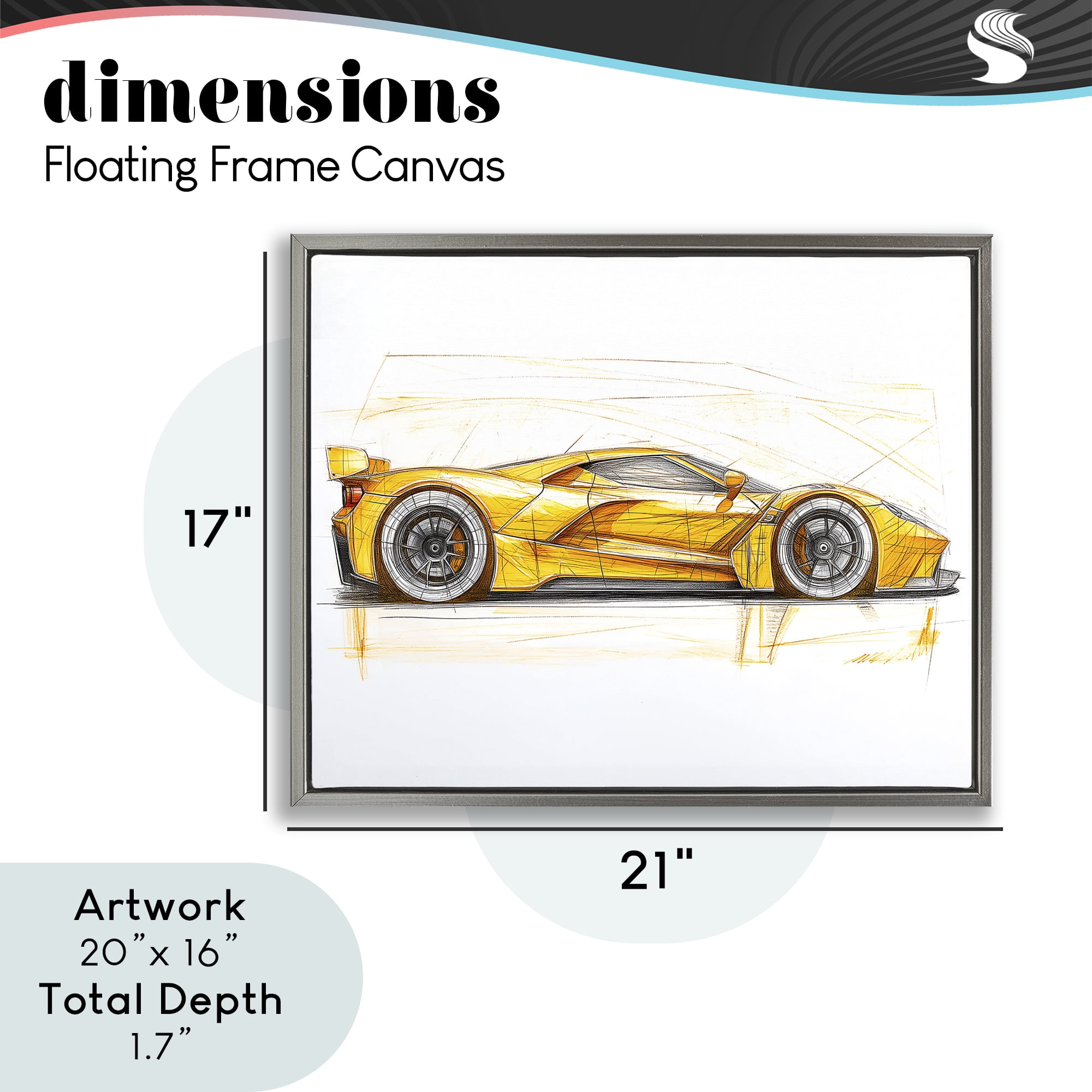 Stupell Industries Yellow Sports Car Whimsicality Gray Framed Floater Canvas Wall Art, design by Steve Hunziker