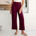 thumbnail image 5 of Wutalume Women's Fashion Cropped Pants, Elastic High Waist Casual Trousers with Pockets Solid Color, Loose Fit,Perfect for Spring Summer Wardrobe,Wine XL, 5 of 6