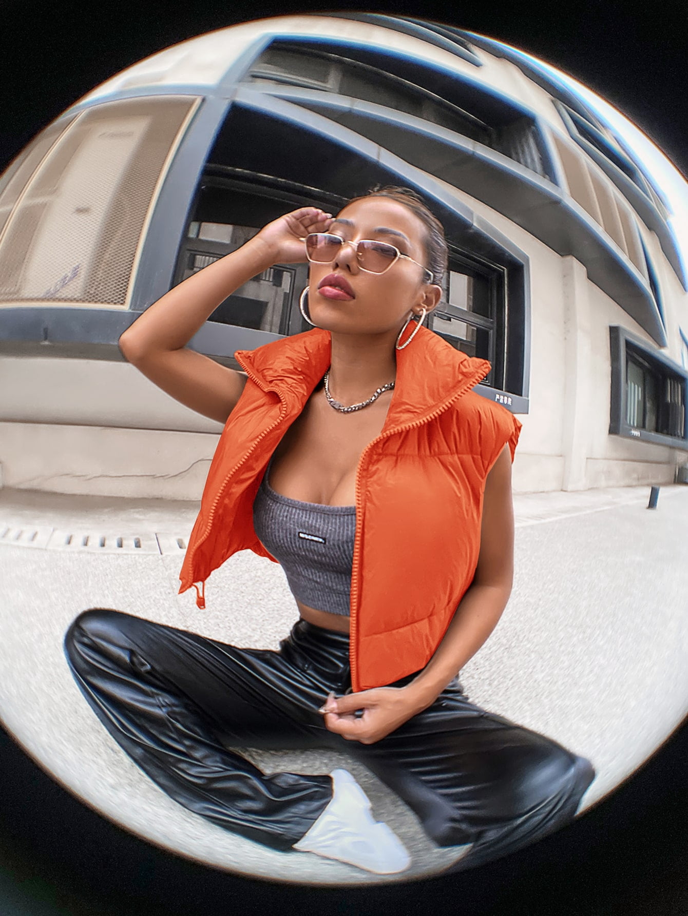 Women's Funnel Neck Crop Puffer Gilet 