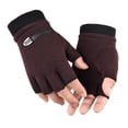 thumbnail image 2 of Naierhg 1 Pair Ribbed Cuffs Patchwork Color Thickened Fleece Lining Gloves Winter Half Finger Shockproof Non-Slip Sports Gloves Brown, 2 of 8