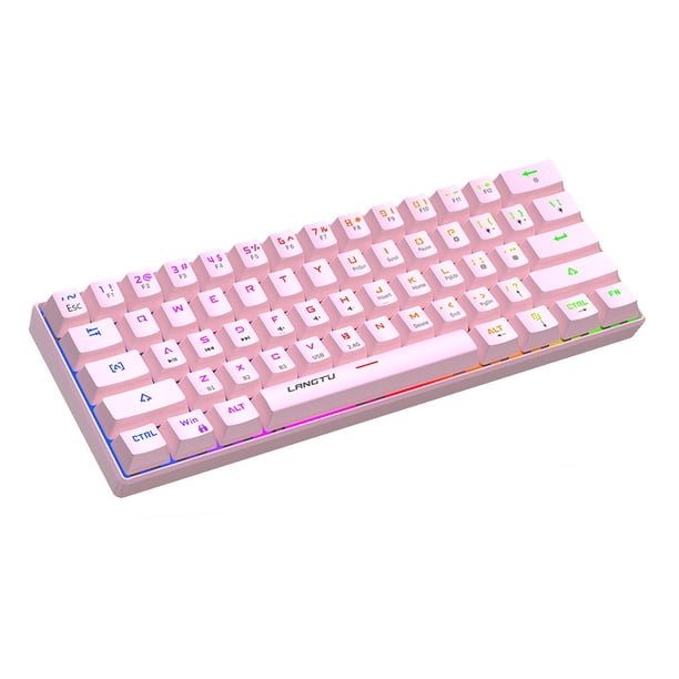 Inicio Computadora portátil Teclado Cyan Axis de 61 teclas Cable desmontable para juegos Mini teclado compatible con Bluetooth Suministros de computadora recargables Rosa Yuarrent EL005406-03B
