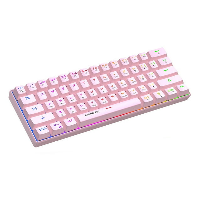 Inicio Computadora portátil Teclado Cyan Axis de 61 teclas Cable desmontable para juegos Mini teclado compatible con Bluetooth Suministros de computadora recargables Rosa kenally EL005406-03B