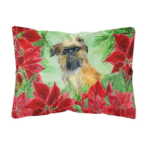 Carolines Treasures CK1335PW1216 Brussels Griffon Poinsettas Canvas Fabric Decorative Pillow  12H x16W multicolor