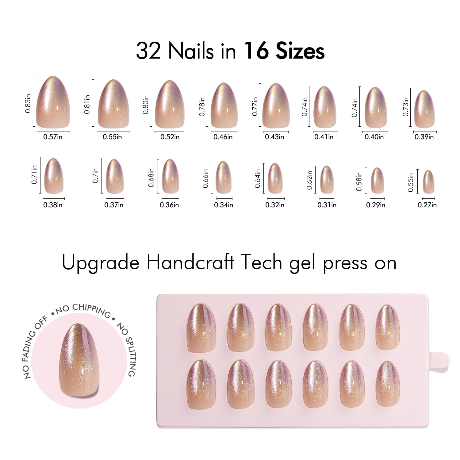 VSALON Press On Nails Short Almond, 32 Pcs 16 Sizes Cat Eye Press On Nails Purple Green Ombre Sparkly Shimmer Soft Gel Fake Nails With UV Glue Reusable Stick On Nails Fall Wedding Gifts For Women