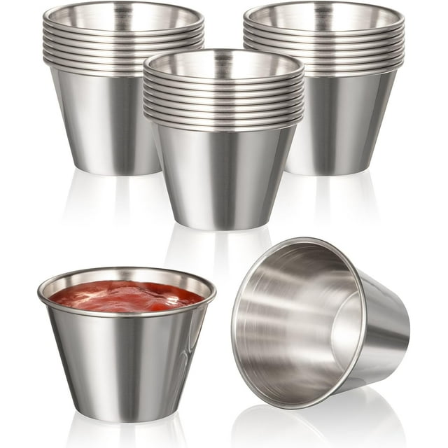Fit Préparation de Repas [24 Pack 2.5 oz Tasses à Sauce en Acier Inoxydable, Ramequins en Métal Réutilisables, Bols à Condiments de Qualité Commerciale, Tasses à Portions Individuelles, Petite Tasse Ronde au Jus pour Maison, Restaurant