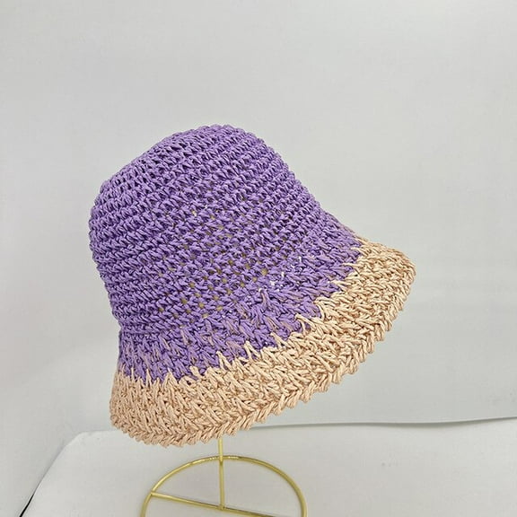 CoCopeanut 2022 Summer Straw Crochet Bucket Hat Women's Foldable Panama Cap UV Sun Cap Boho Colorful Stripes Fishing Hat Vacation Beach Hat