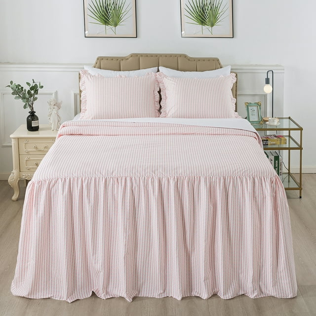 JML Ensemble Couvre-Lit à Volants Queen, 3 Pcs Couvre-Lit à Pois avec Retombée de 30 Pouces