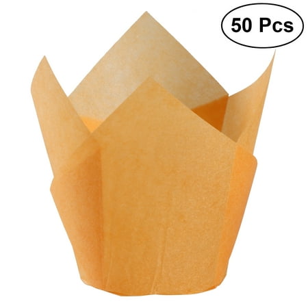 

HEMOTON 50Pcs Cupcake Wrappers Baking Cups Tulip Shape Liners Muffin Cake Cup Party Favors - Orange