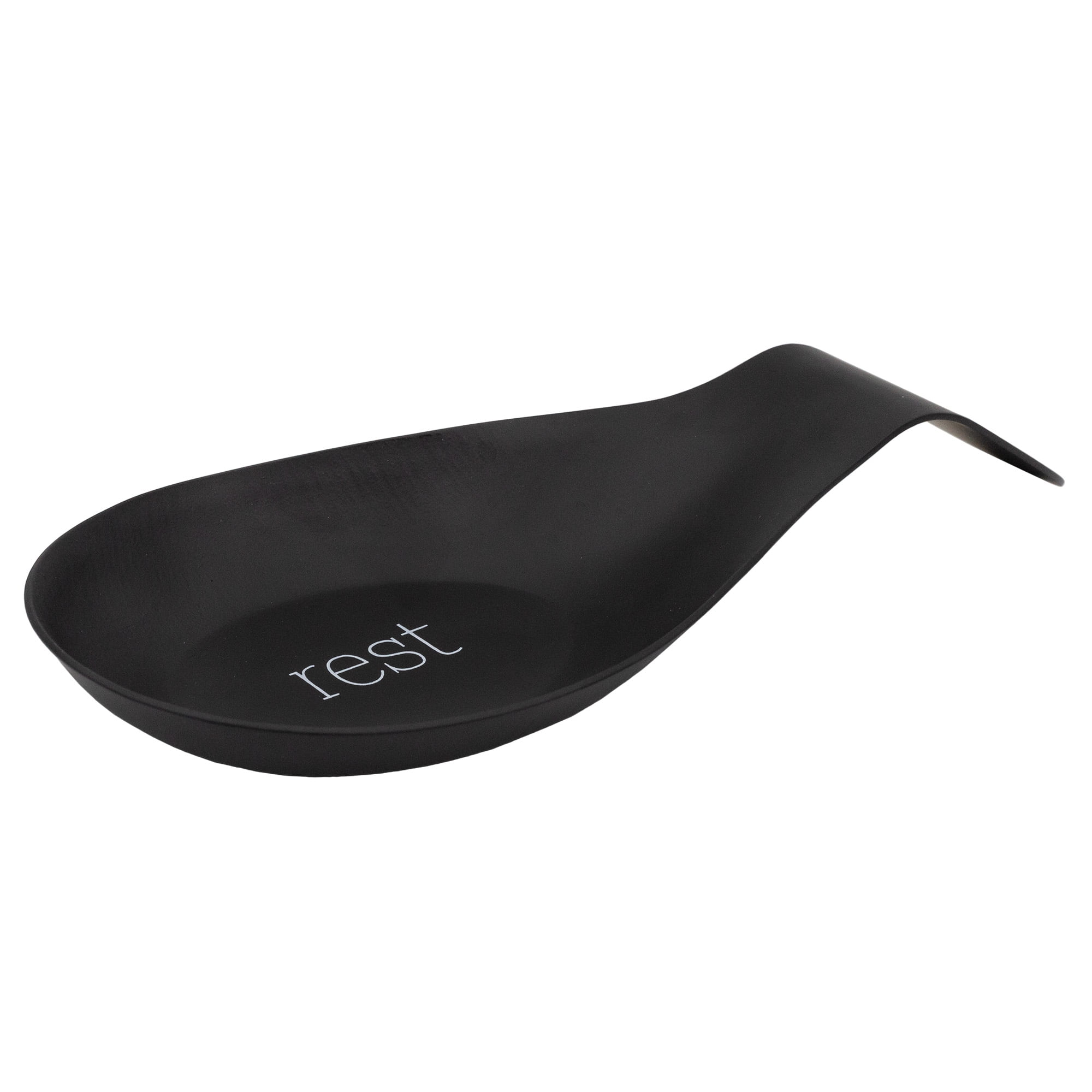 AuldHome Farmhouse Black Spoon Rest, Enamel Ceramic Spoon Holder in