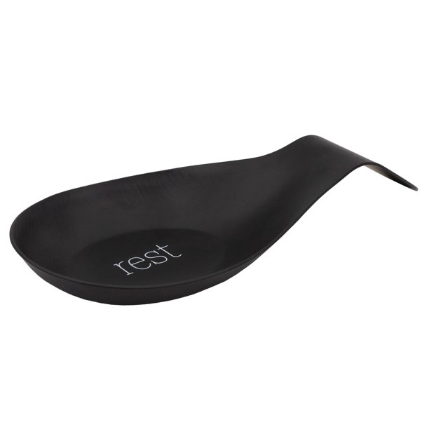 AuldHome Farmhouse Black Spoon Rest, Enamel Ceramic Spoon Holder in
