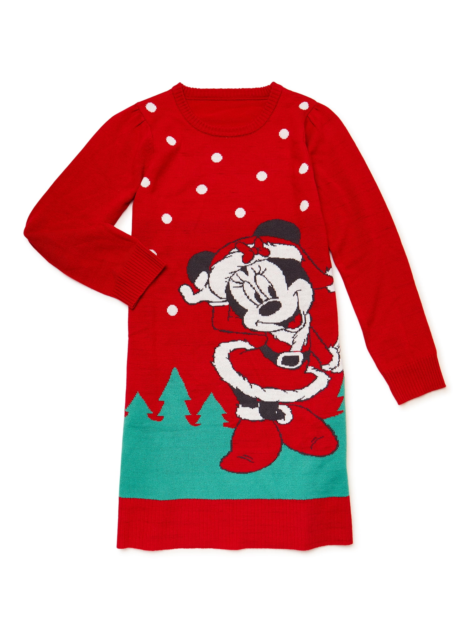 Minnie Mouse Girls Christmas Sweater Dress, Sizes 4-12