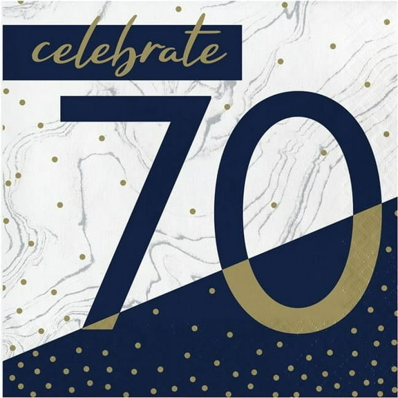 Creative Converting 357611 6.5 in. Navy & Gold Milestone 70th Birthday Luncheon Paper Napkin