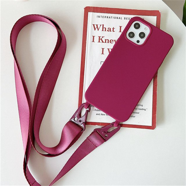 Funda de silicona mate con correa de collar cruzado para iPhone, 15, 14 Pro Max, 11, 12, 13 Mini, XR, X, XS, 7, 8 Plus, SE, cubierta a prueba de golpes