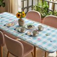 thumbnail image 3 of Easter Table Cloths for 8 Foot Rectangle Tables, Spring Gnomes Bunny Eggs Flowers Blue Checkered Patio Waterproof Elastic Fitted Tablecloths, Washable Rectangular Table Cover for Camping, 3 of 8