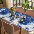 thumbnail image 3 of Navy Blue Christmas Table Cloths for 8 Foot Rectangle Tables, Snowman Xmas Snowflake Ball Winter Patio Waterproof Elastic Fitted Tablecloths, Washable Rectangular Table Cover for Camping, 3 of 8