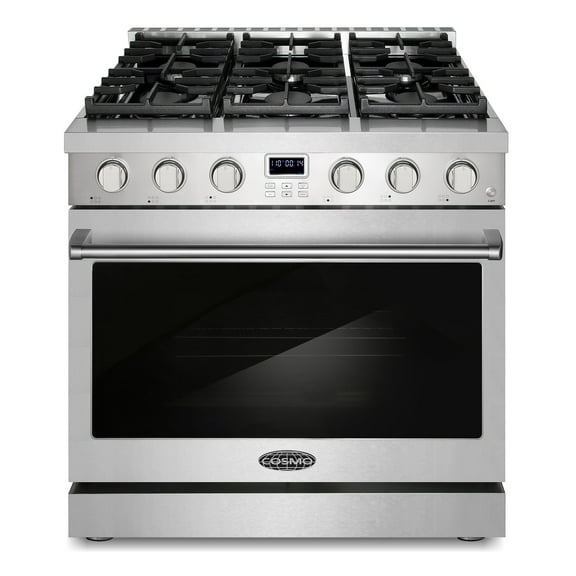 Cosmo 36 in. Lumin Collection 6.0 cu. ft. Gas Range with 6 Sealed Gas Burners and Convection Oven in Stainless Steel