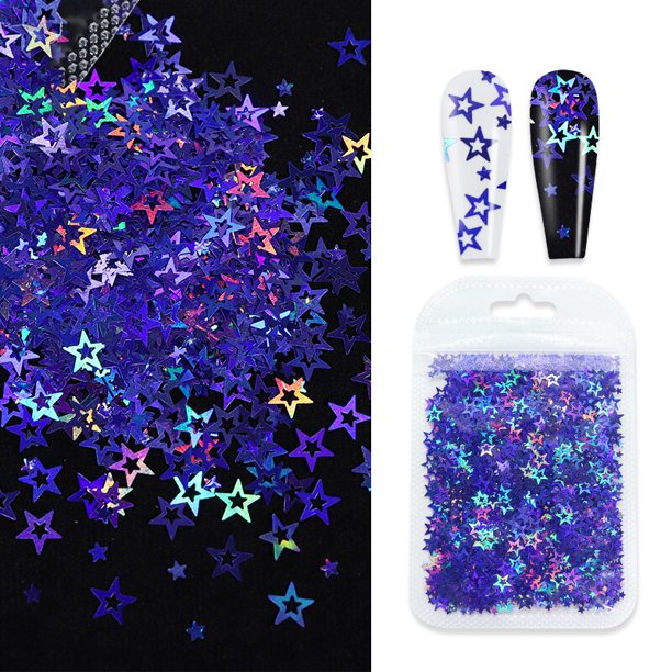 Lentejuelas con purpurina de estrella iridiscente para uñas, escamas huecas holográficas, piezas de diseño de manicura, accesorios de decoración de uñas DIY