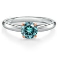 thumbnail image 3 of Gem Stone King 10K Two Tone Gold Blue Moissanite Solitaire Engagement Ring for Women | 0.50 Cttw | Round 5MM | Gemstone Birthstone | Size 6, 3 of 6