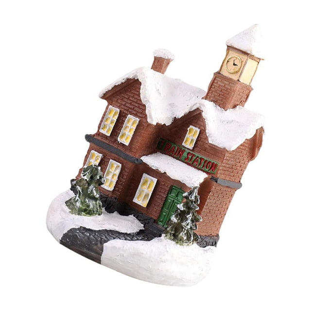 Ounissouiy Resin Christmas Scene Snow House LED Village Set Decoration Desktop A Gift Type3 NO3