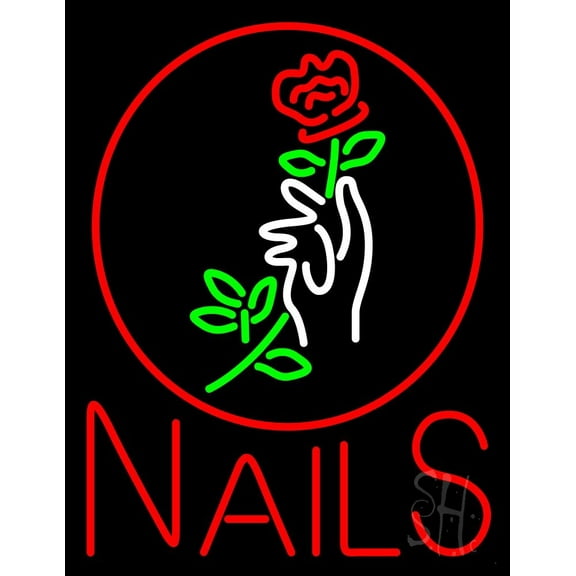 Red Nails LED Neon Sign 24 x 31 - inches, Black Square Cut Acrylic Backing, with Dimmer - Bright and Premium built indoor LED Neon Sign for Defence Force.