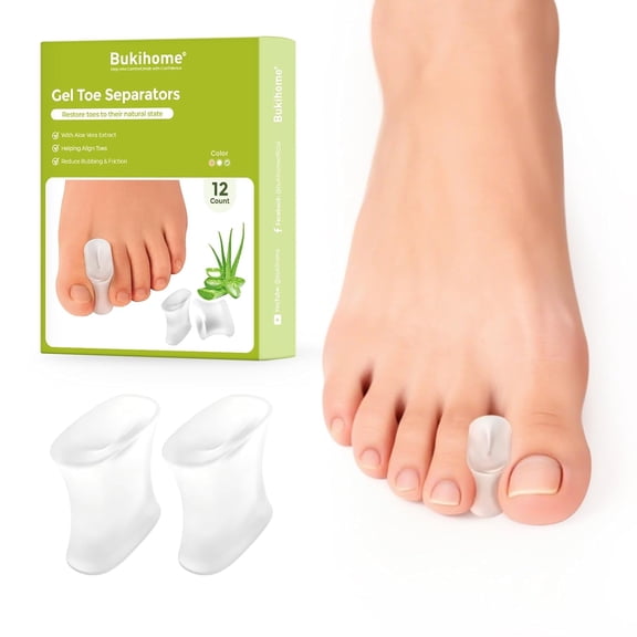 Bukihome 12 Pack Gel Toe Separators, Toe Spacers for Bunion, Overlapping Toes,Bunion Corrector for Men and Women, Bunion Pain Relief - Large Size