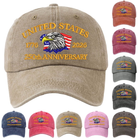 Lispipm US 250th Anniversary Celebration Hat for Men Fashion Embroidery Travel Outdoor Caps Unisex Summer Sun Hats Black