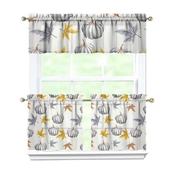 Rod Pocket Kitchen Curtain Set 3-Piece, 27.5x36 Inch Valance & Tier Drapes, Polyester Pongee Cafe Curtains for Living Room, Bathroom, Farmhouse Rustic Country Window Treatments.