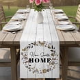 thumbnail image 4 of Farmhouse Wreath Table Runner - 120 Inch Long Sweet Home Rustic Plants Texture Grey Wood Cotton and Linen Blended Dress Scarves Farmhouse Table Runner for Kitchen Dining, Coffee Table, 13" x 120", 4 of 8