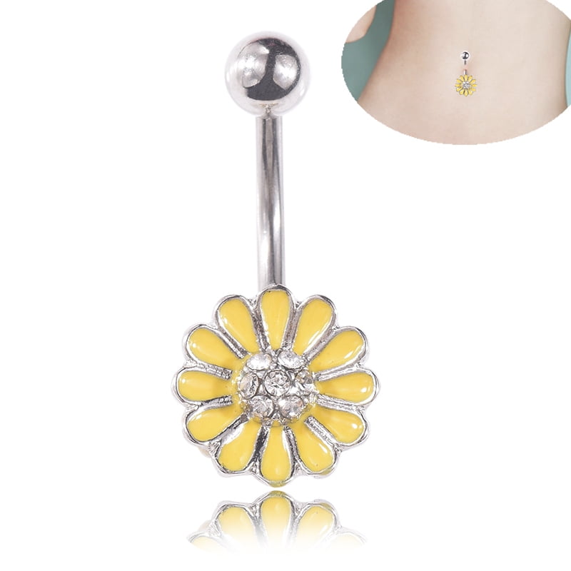 Diamond Inlay Belly Button Ring Hypoallergenic Navel Body Piercing Jewelry 