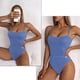 thumbnail image 4 of Traje de baño de una pieza sexy azul para mujer con hombros descubiertos y abertura lateral doble. Traje de baño creativo., 4 of 5