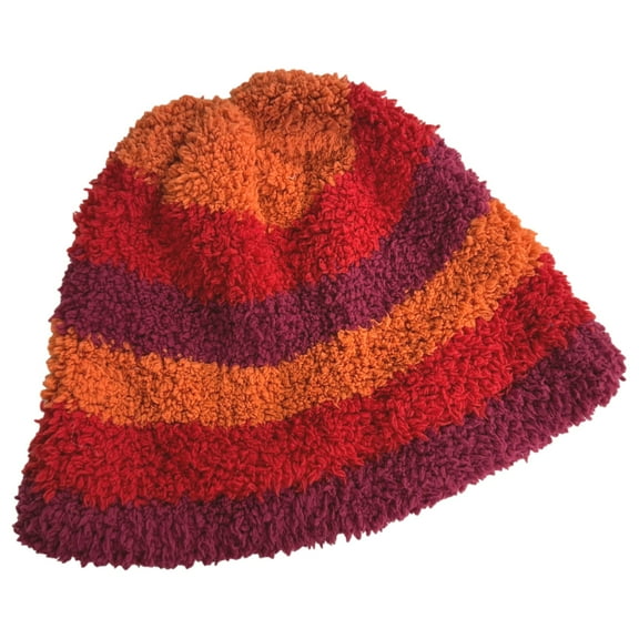 Womens & Mens Red Orange Purple Striped Sherpa Cap Hat Beanie