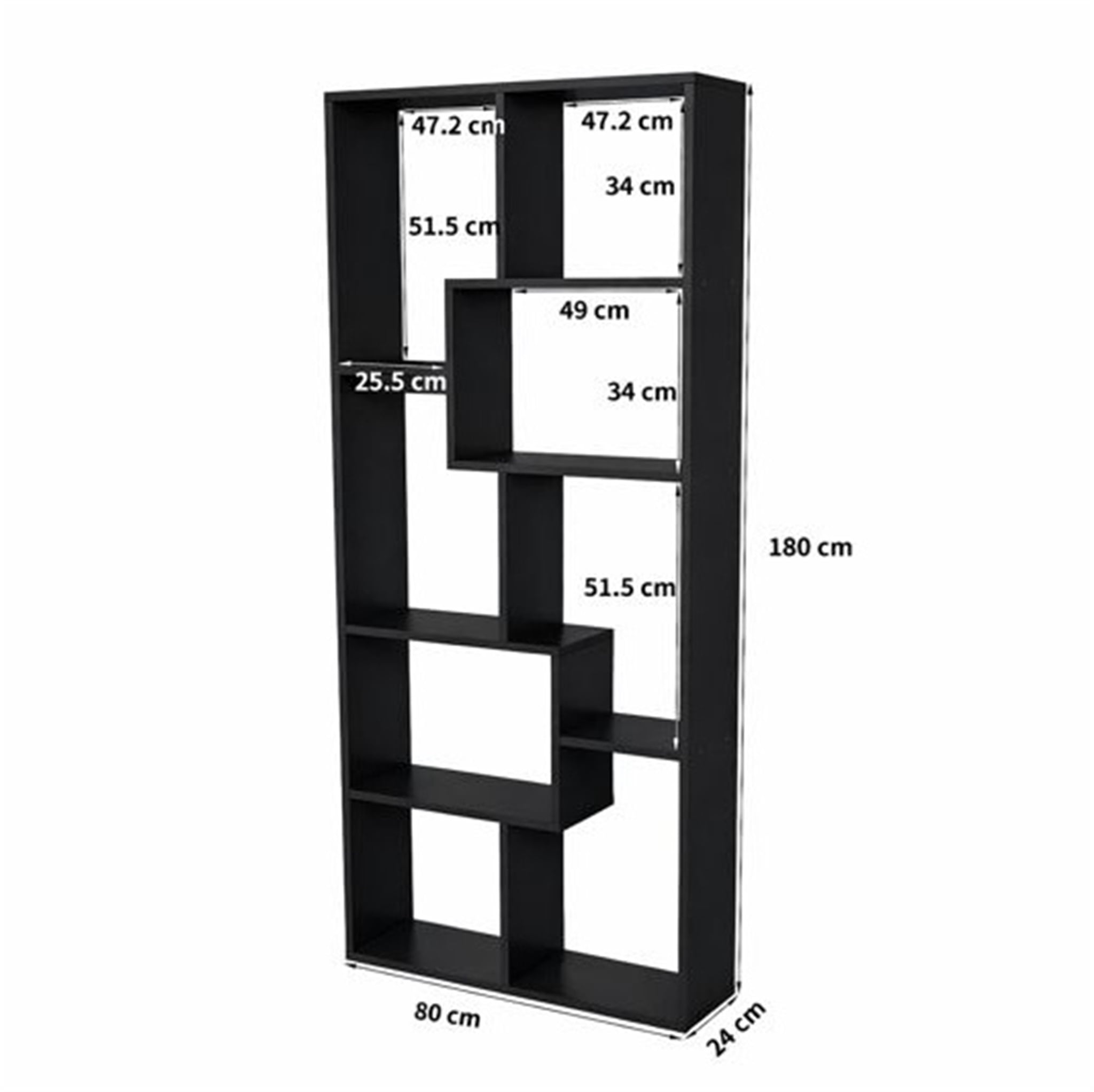Homy Casa 71" Tall Geometric Bookcase, Open Display Shelf for Living Room & Home Office, Black