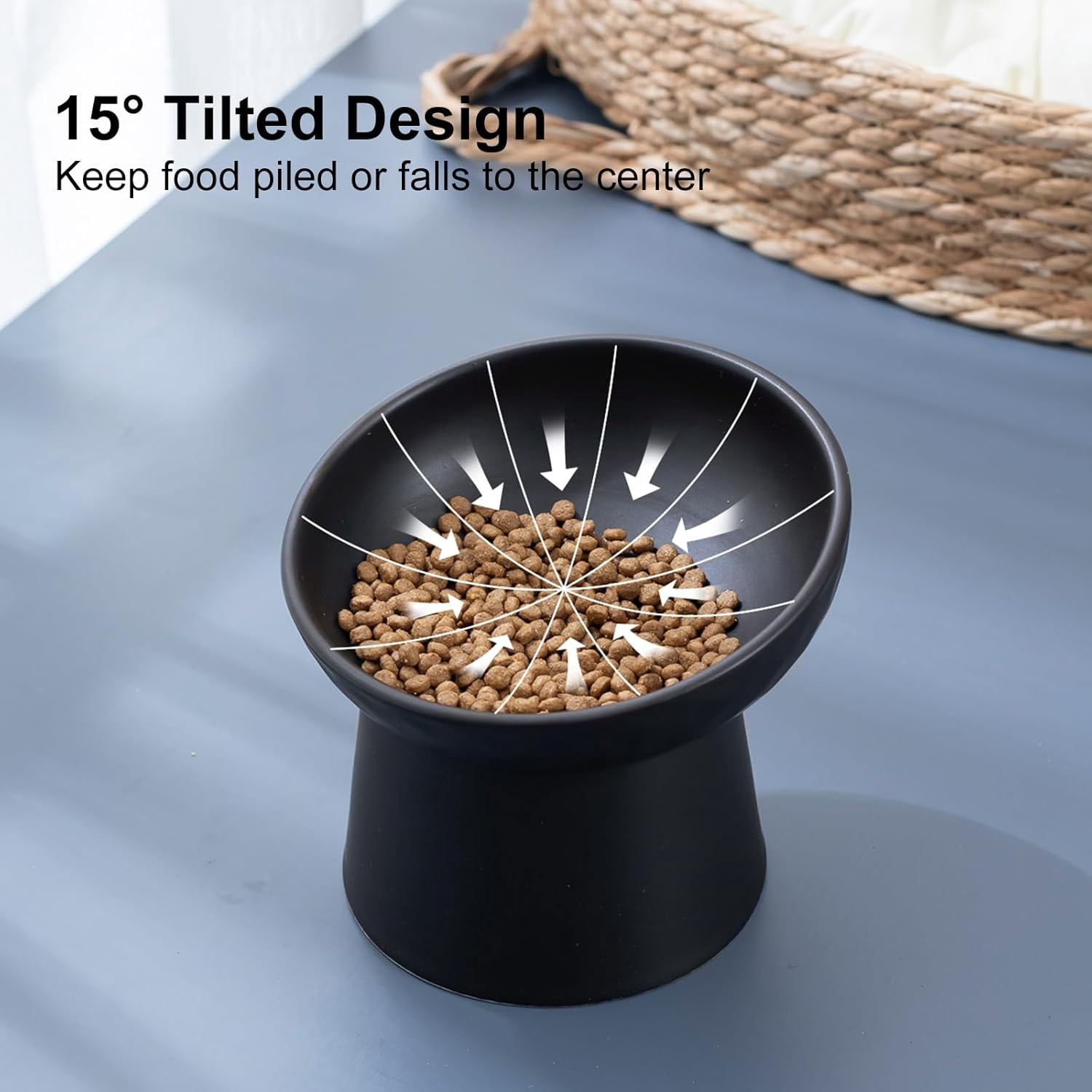 2pcs Extra Wide Elevated Ceramic Cat Bowl - Shallow Dish for Whisker Fatigue Relief, Height for Easy Feeding, Lead & Cadmium Free, Durable Raised Cat Food Bowls