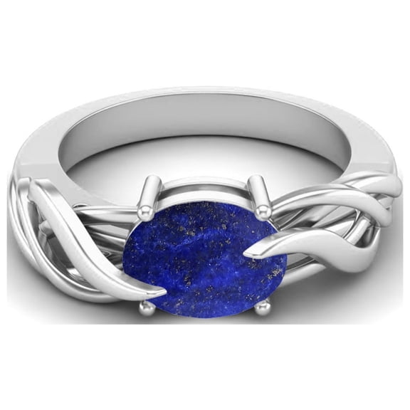 925 Sterling Silver 9X7MM Oval Shape Lapis Solitaire Women Mother's Day Gift Ring