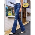 thumbnail image 4 of Women's High Waisted Straight Leg Jeans Distressed Dark Blue Denim Cuffed Casual Pants, 4 of 7