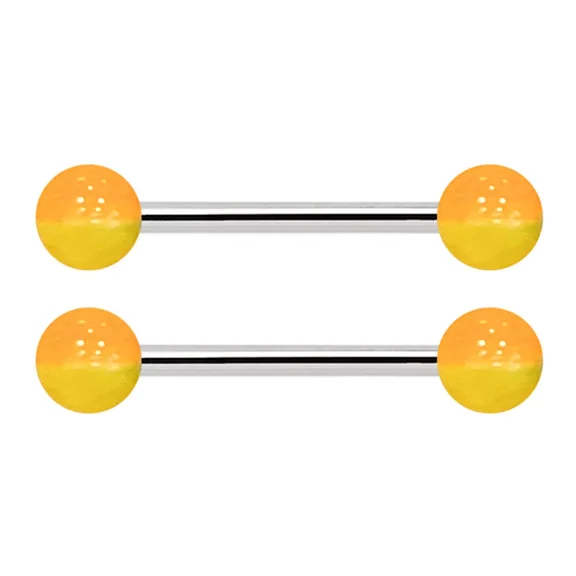 14G 316L Surgical Steel or Titanuim Nipple Ring UV Acrylic Yellow Orange Ombre Balls Nipple Barbell 9/16" 14mm - Sold as Pair