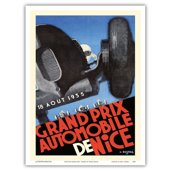 1935 Nice Grand Prix - France - Vintage Car Racing Poster by Henri Delval - Master Art Print (Unframed) 9in x 12in