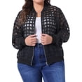 thumbnail image 1 of Chaqueta bomber de talla grande para mujeres, con mangas largas, cuello de béisbol, cierre de cremallera, 3X, negra, 1 of 6